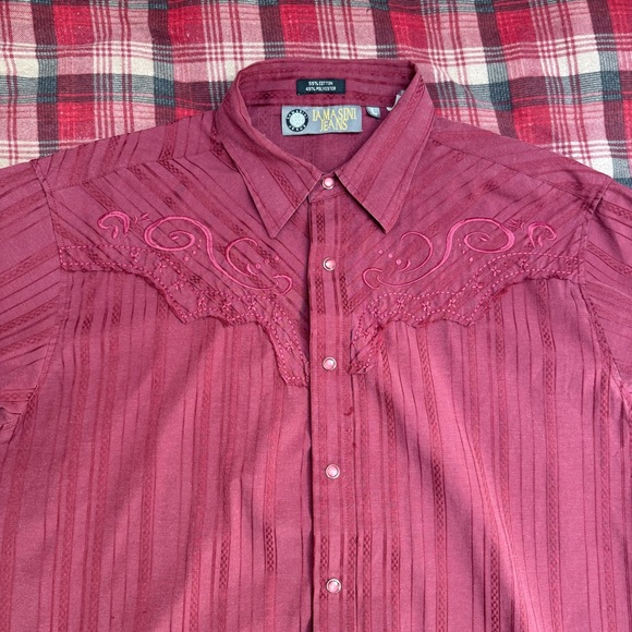 Vintage 90s Burgundy Pearl Snap Button Embroidered Western Shirt - Picture 9 of 9